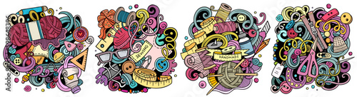 Handmade cartoon vector doodle designs set.