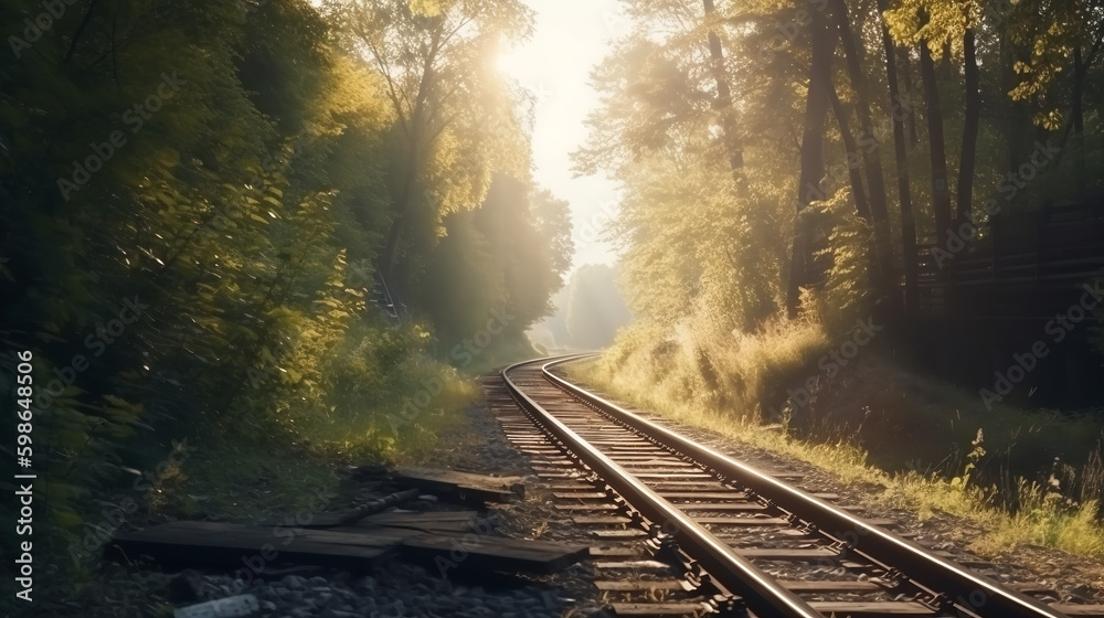 Fototapeta premium railway in the morning fog