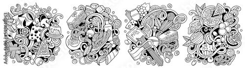 Italian food cartoon vector doodle designs set.