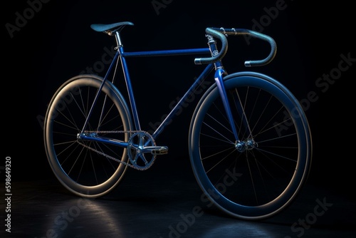 3D render of a blue fixed-gear racing bicycle. Generative AI