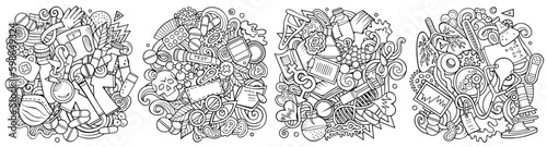 Nail salon cartoon vector doodle designs set.