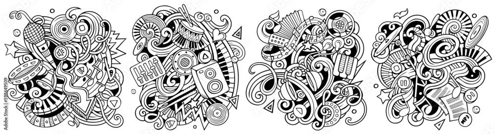 Music cartoon vector doodle designs set Music cartoon vector doodle designs set