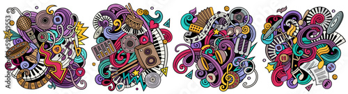 Music cartoon vector doodle designs set