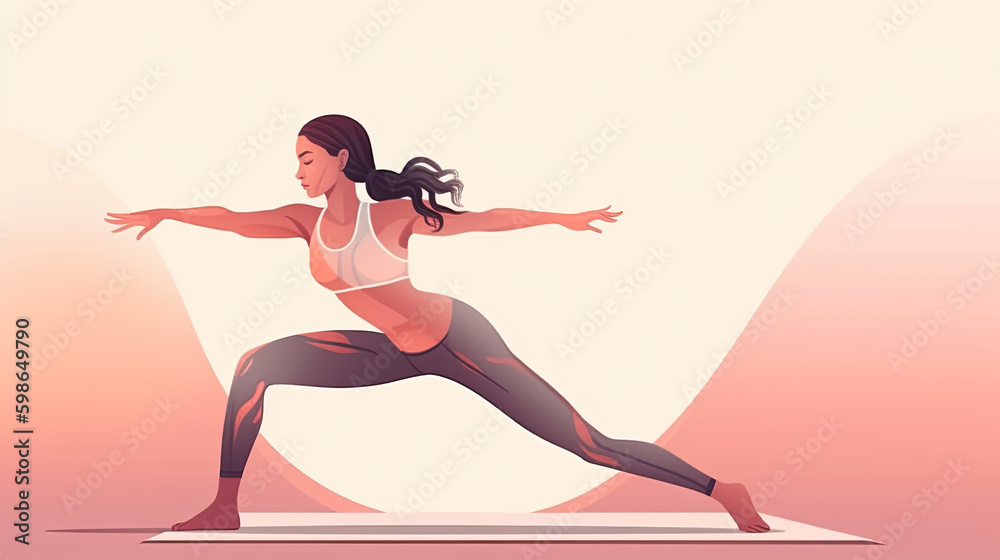 illustration of a young pretty woman doing yoga. Generative AI illustration of a young pretty woman doing yoga. Generative AI