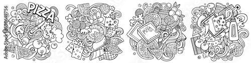 Pizza cartoon vector doodle designs set.
