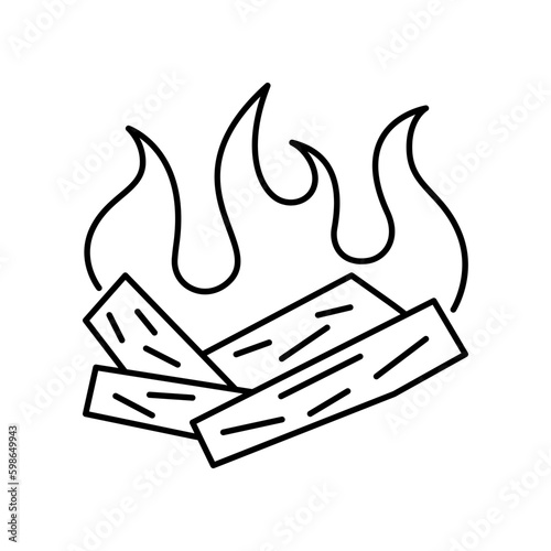 Firewood vector icon. Firewood burning in fire.