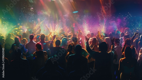 a big party in a disco club. event celebration concept with young people. Generative AI