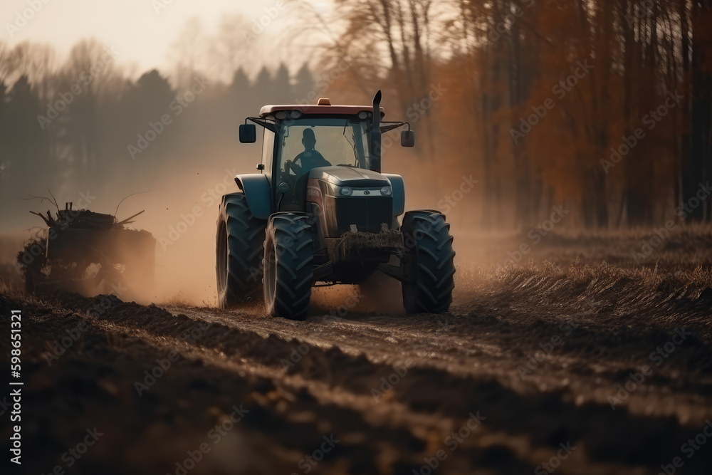 Farming Efficiency in Action. Dynamic photo capturing a tractor hard at work on the ground for a new harvest on the farm. Agriculture concept AI Generative Farming Efficiency in Action. Dynamic photo capturing a tractor hard at work on the ground for a new harvest on the farm. Agriculture concept AI Generative