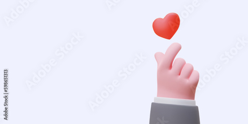 3d hand sends like. Men fingers catch little red heart. Sign of declaration of love. Volume like symbol. Realistic illustration of support at work. Long distance relationship Generative AI