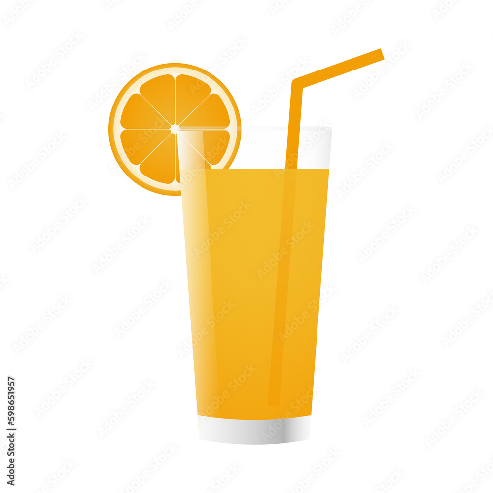 Orange Juice. Glass of Fresh Orange Juice. Vector Illustration Isolated on White Background. Orange Juice. Glass of Fresh Orange Juice. Vector Illustration Isolated on White Background.