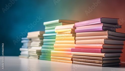 A colorful stack of textbooks on a table generated by AI