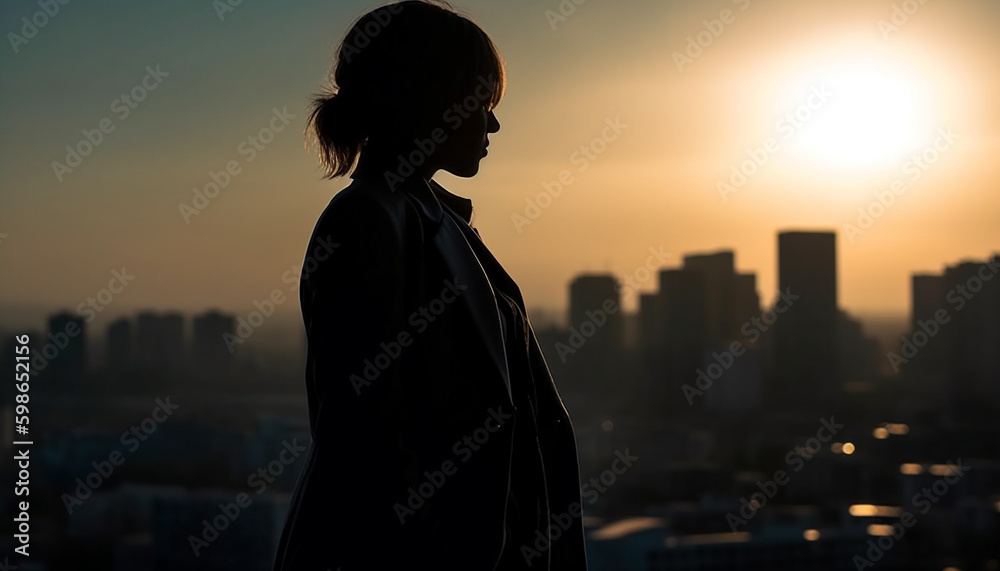 Fototapeta premium Silhouettes of men and women enjoying city life generated by AI