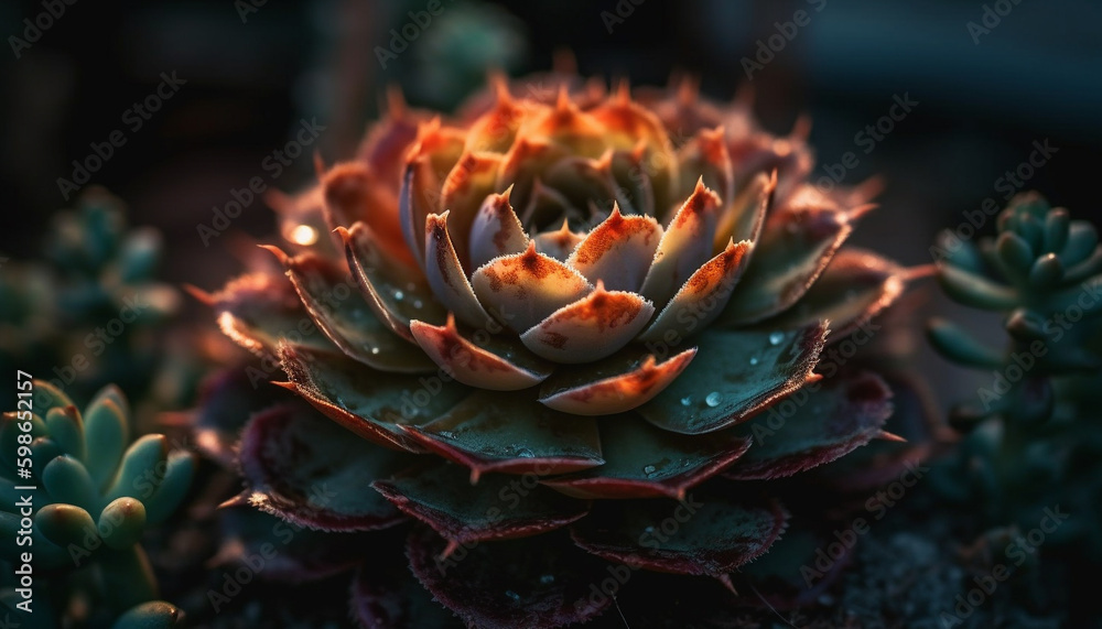 Green succulent leaf, sharp thorn, beauty in nature generated by AI