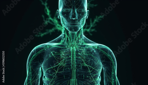 Male chest x ray reveals healthy respiratory system generated by AI