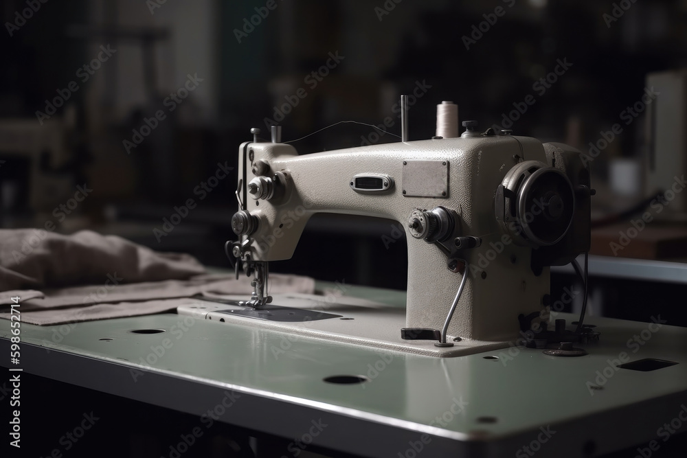 Close-up, white sewing machine. Generative ai.