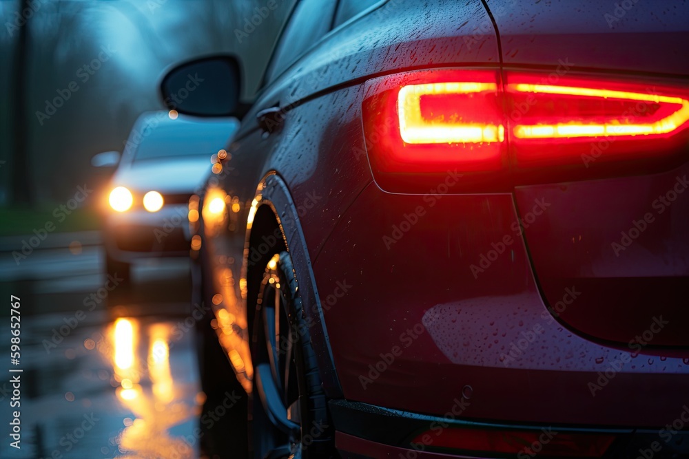 Close-up, car in rainy weather. Generative ai.