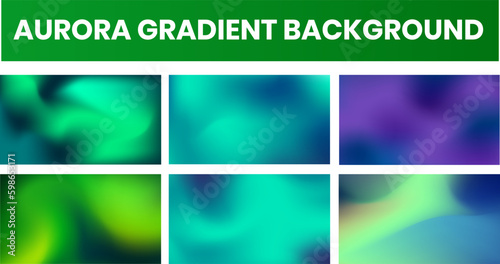 Set of Aurora Gradient covers design templates with vibrant gradient background. Trendy modern design. Applicable for placards, banners, flyers, presentations, covers and reports. Vector illustration