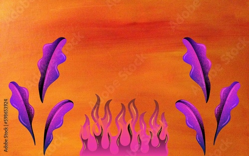 illustration, shapes, gradient, shapes, different, weird, colors, fire, leaves, painting, purple, pink,