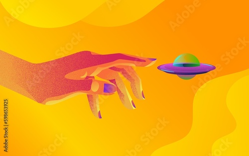 illustration, shapes, gradient, shapes, different, yellow, ship, hand, strange, colors,