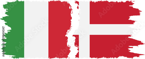 Denmark and Italy grunge flags connection vector