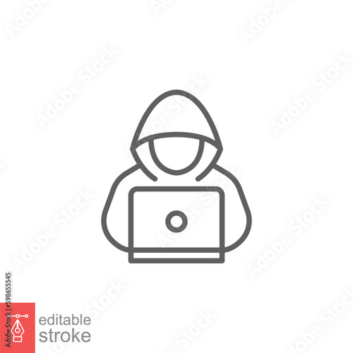 Hacker icon. Simple outline style. Cybercrime, hacking, password theft, spyware, technology concept. Thin line symbol. Vector symbol illustration isolated on white background. Editable stroke EPS 10.