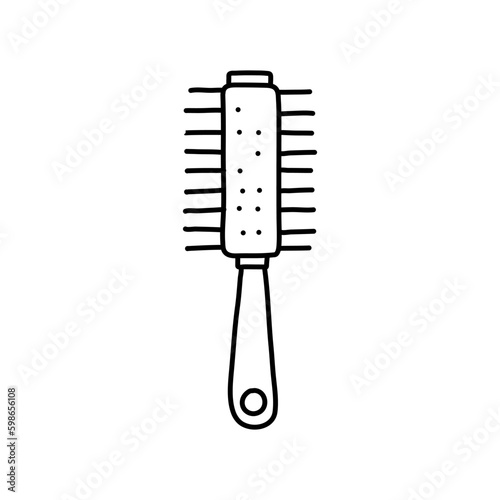Doodle hair comb isolated on a white background. Hand drawn, simple outline illustration