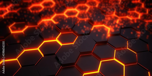 Futuristic background consisting of flaming hexagons