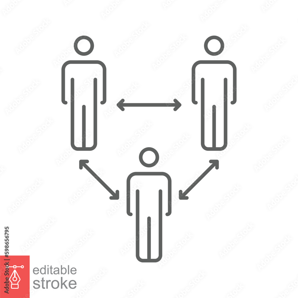 Social distancing icon. Simple outline style. Keep the 1-2 meter distance, protective concept. Thin line symbol. Vector symbol illustration isolated on white background. Editable stroke EPS 10. Social distancing icon. Simple outline style. Keep the 1-2 meter distance, protective concept. Thin line symbol. Vector symbol illustration isolated on white background. Editable stroke EPS 10.