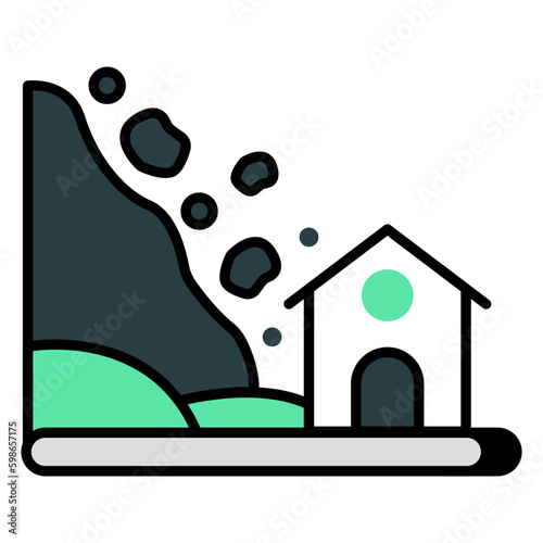 A flat design icon of landslide 