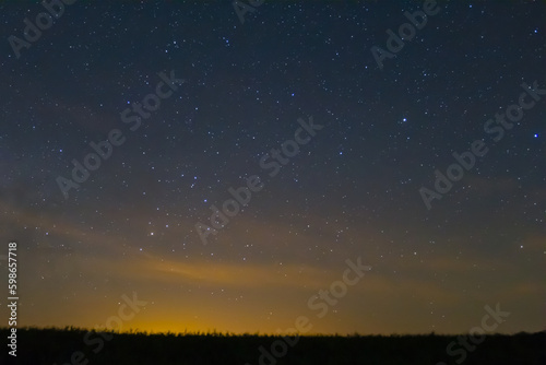 night starry sky above prairie silhouette