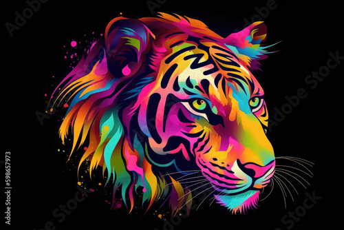 Abstract creative illustration with colorful tiger © 3DLeonardo