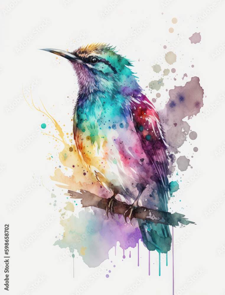 Watercolor Hummingbird Illustration Isolated on White Background. Colorful Digital Animal Art