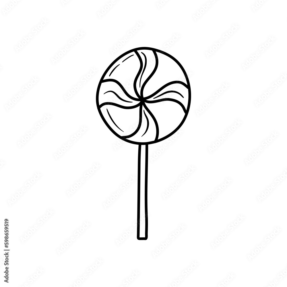 Doodle lollipop. Hand-drawn vector illustration. Sweet candy. Lollipop. Black isolated on white background. Hand drawn vector illustration Doodle lollipop. Hand-drawn vector illustration. Sweet candy. Lollipop. Black isolated on white background. Hand drawn vector illustration
