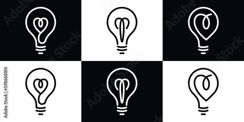 logo design love and lamp design icon vector illustration in black and white background