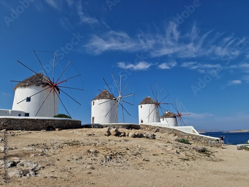 Landscape photography of Mykonian windmills