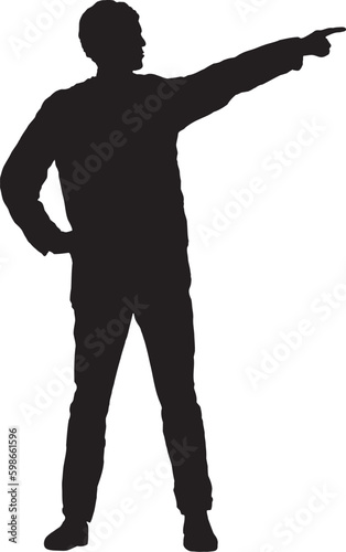 Silhouette eines Mannes, der in den Weg zeigt, Arme nach oben, Vektorgrafik, freistehend auf weißem Hintergrund