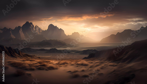 Sun-kissed Peaks at Sunset - AI Generated Image © Teddy
