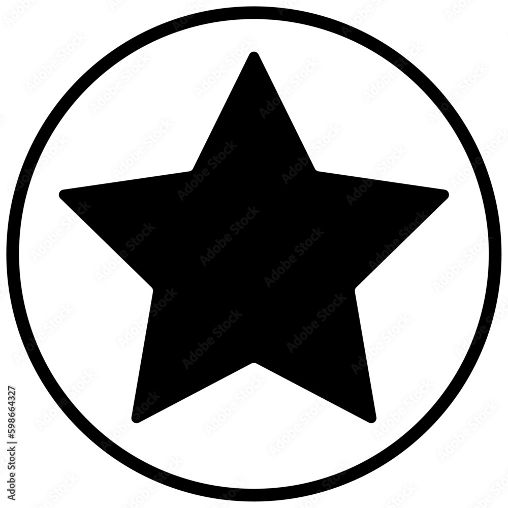 Fototapeta premium Star icon with circle, black color flat style vector shape illustration for mobile, app, web, UI, game, logo, stamp, sticker, label, agenda, lazer engrave model symbol with isolated background.