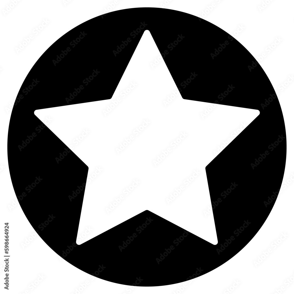 Star icon white color with black circle, flat style trendy vector shape illustration for mobile, app, web, UI, game, logo, stamp, sticker, label, lazer engrave model symbol with isolated background. Star icon white color with black circle, flat style trendy vector shape illustration for mobile, app, web, UI, game, logo, stamp, sticker, label, lazer engrave model symbol with isolated background.