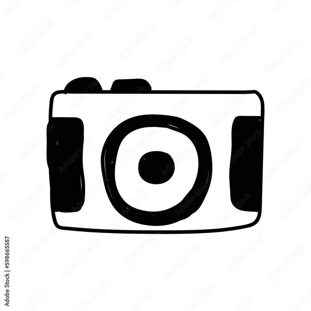 Doodle illustration of a camera isolated on a white background. Camera icon drawn by hand. Vector illustration Doodle illustration of a camera isolated on a white background. Camera icon drawn by hand. Vector illustration