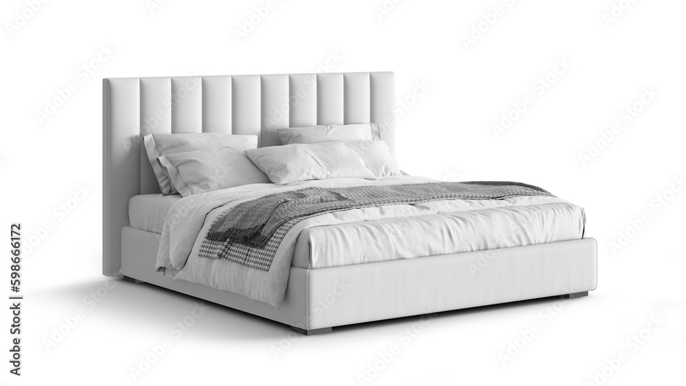 Modern double bed on isolated white background. Furniture for the ...