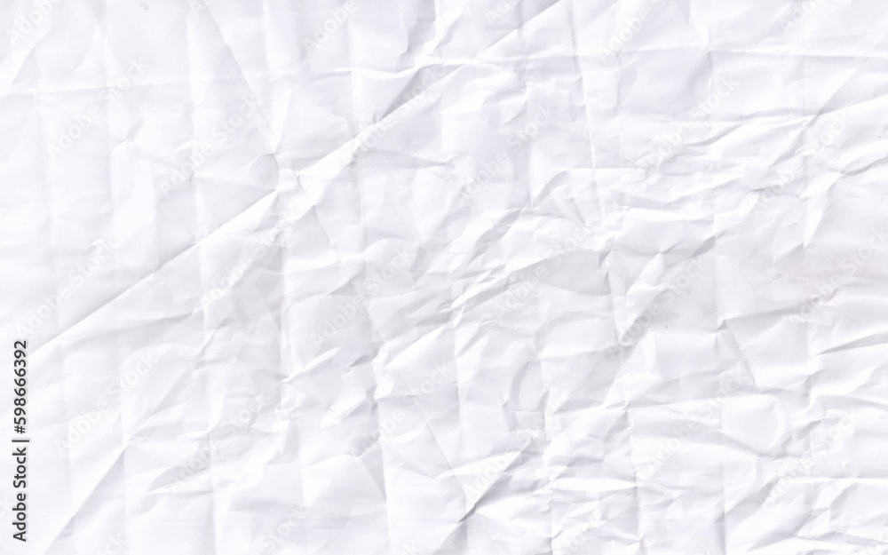 Fototapeta premium Crumpled paper texture vector background. White wrinkled sheet. Old vintage page with a glowing center and grunge vignette.