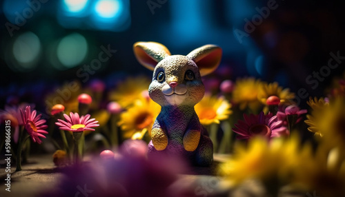 Fluffy hare smiles in meadow of daisies generated by AI © djvstock