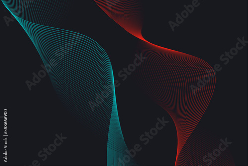 3d abstract digital waves for website, banner, presentation. Blue and red gradient line waves with dynamic effect. Futuristic vector dark background.