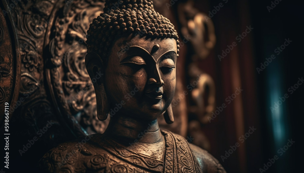 Meditating men pray at ancient Buddhist pagoda generated by AI Meditating men pray at ancient Buddhist pagoda generated by AI