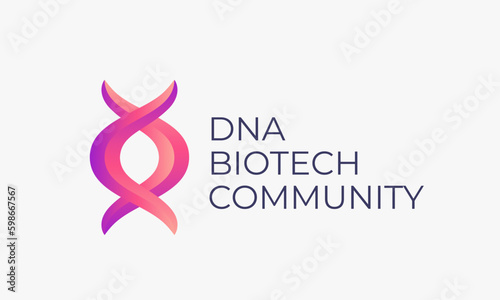 DNA Spiral Biotech Community Abstract Vector Sign, Symbol, Logo Template. Modern Technology, Medicine and Biotechnology Gradient Emblem with Typography Isolated
