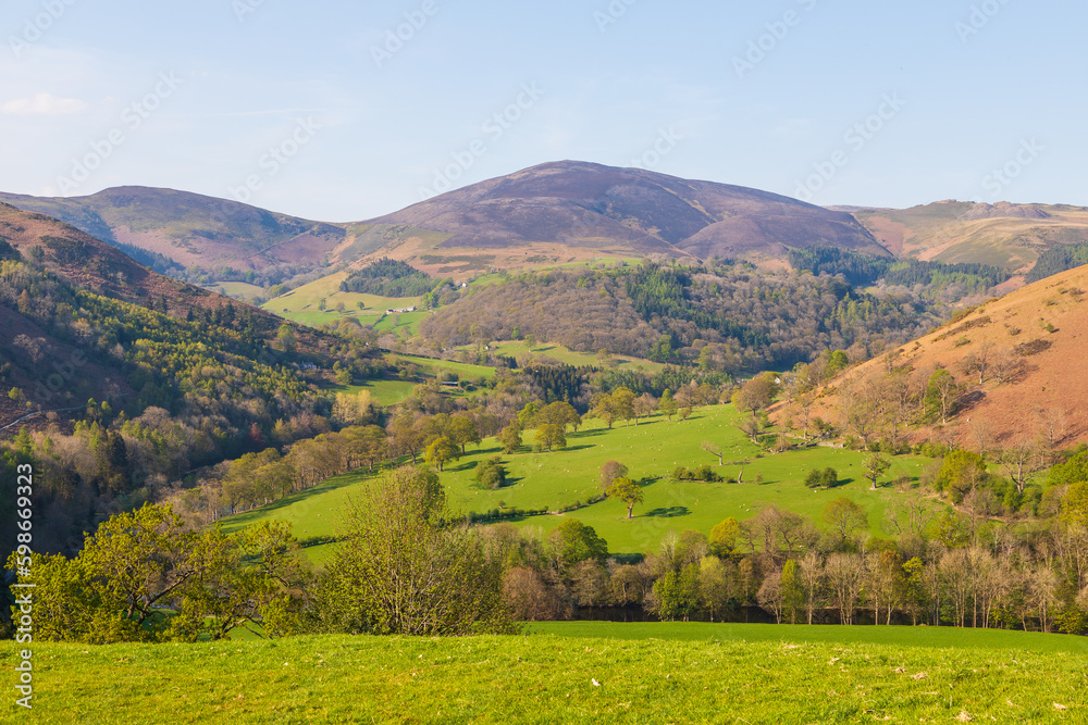 View of the hills in the Llangollen town. Denbighshire, Wales, UK. - obrazy, fototapety, plakaty 