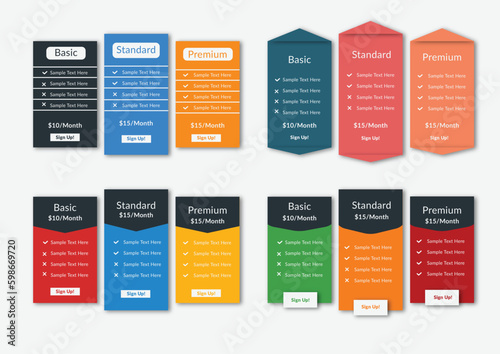 Modern Pricing table design big set Table price comparison design template