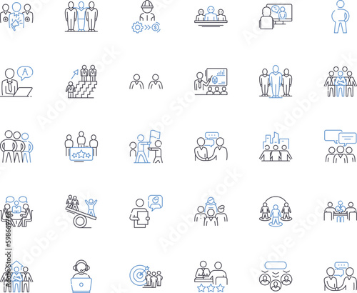 Working Professionals line icons collection. Ambitious, Dedicated, Skilled, Efficient, Experienced, Professional, Driven vector and linear illustration. Focused,Knowledgeable,Resourceful Generative AI