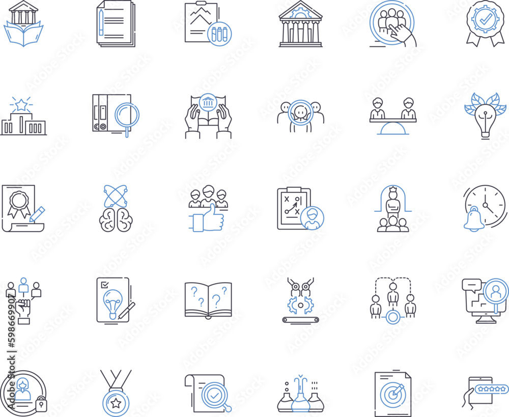 Training institute line icons collection. Learning, Education, Development, Knowledge, Skill-building, Workshop, Seminar vector and linear illustration. Bootcamp,Coaching,Mentoring Generative AI